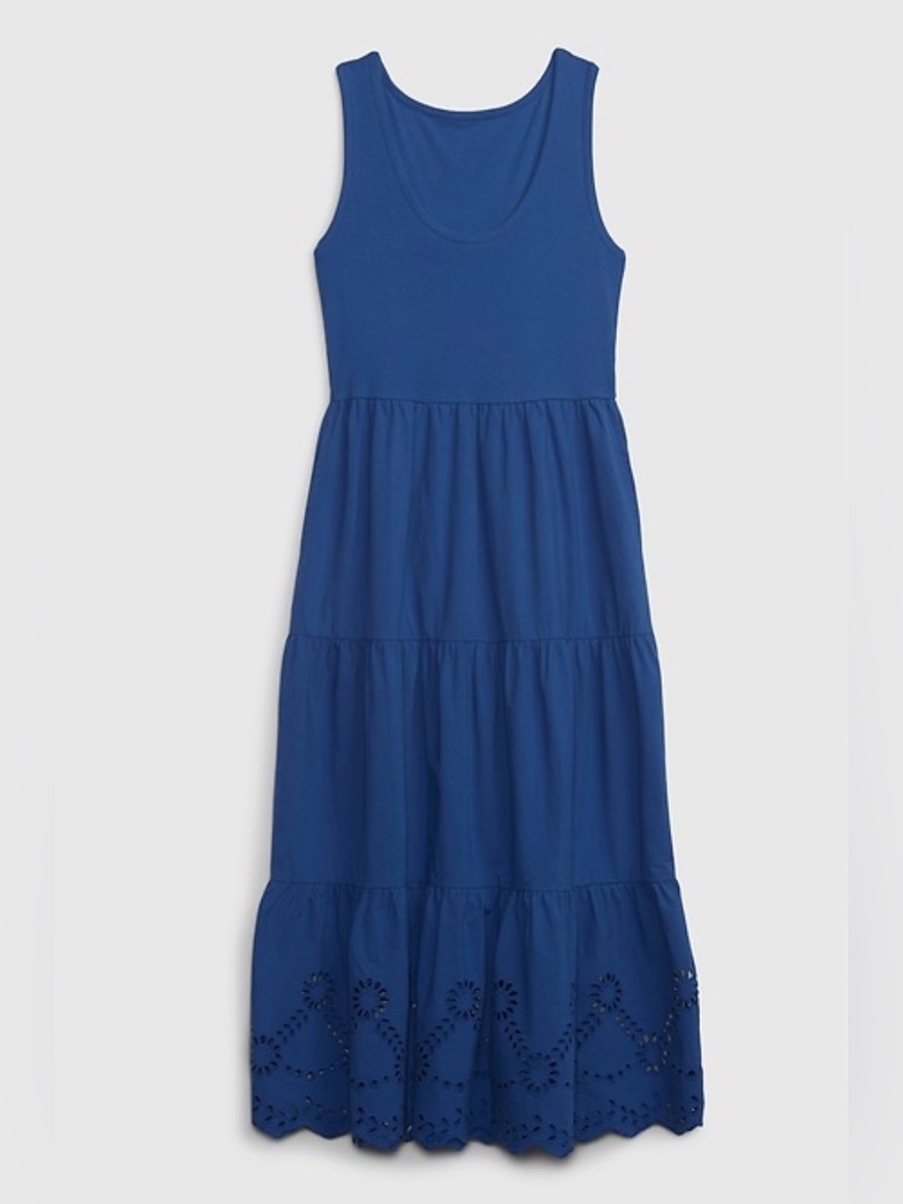 Gap Eyelet Mixed Fabric Midi Dress Blue Size medium Fit & Flare Eyelet Cotton